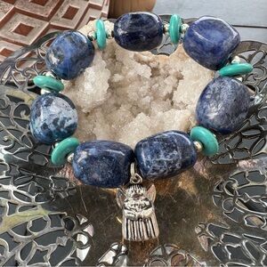 Handmade Sodalite & Turquoise Howlite Pandora Angel Charm Bracelet